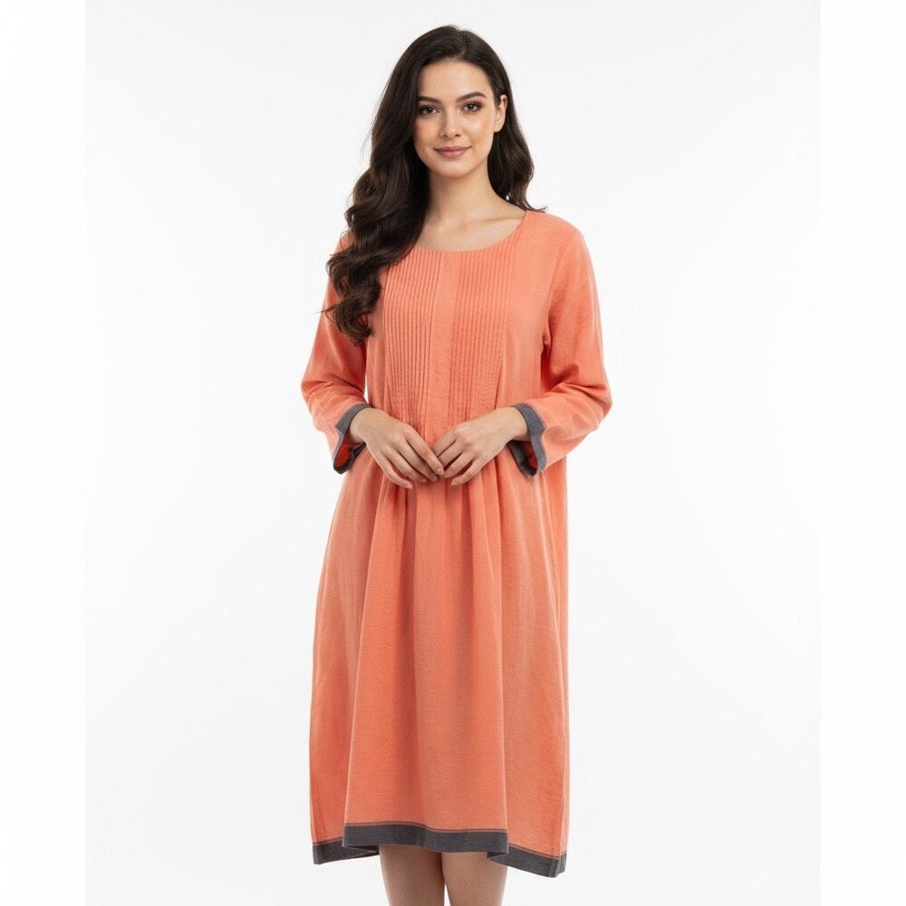 Studio Maeve Orange Tunic Dress Pintuck Pockets Boho Medium Flowy Chic